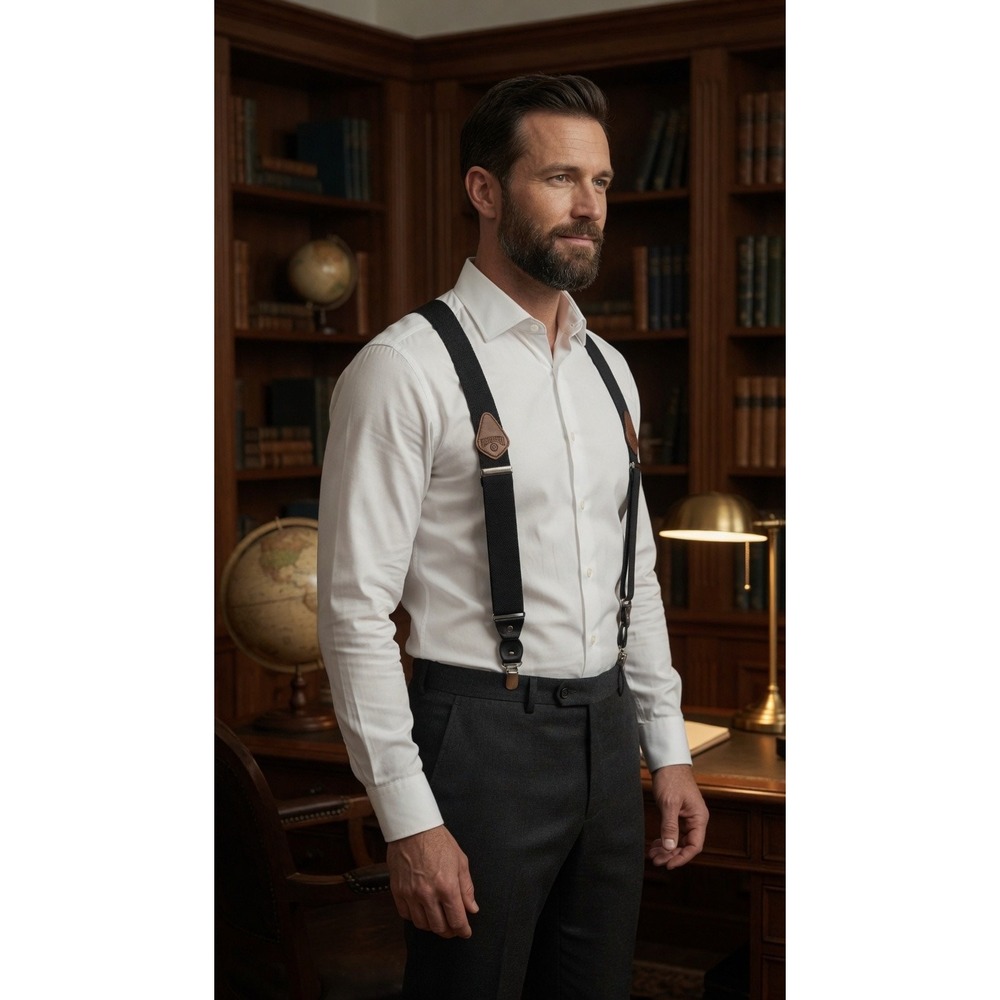 Duluth Trading Co Mens Black Side Clip Suspenders Heavy Duty X-Back Adjustable